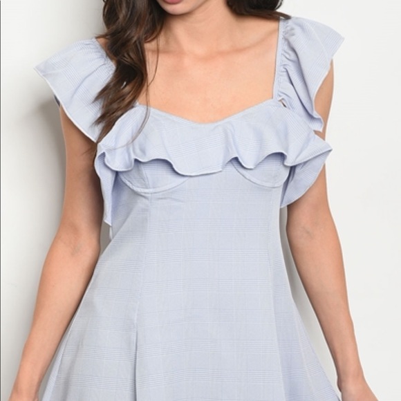 Blue & Ivory Checkered Mini Dress Sizes S M L - Picture 5 of 6